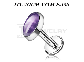 Лабрет из титана Ti Metal овальный аметист