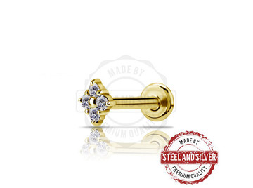 Лабрет Steel and Silver золотой ромб с Premium Zirconia