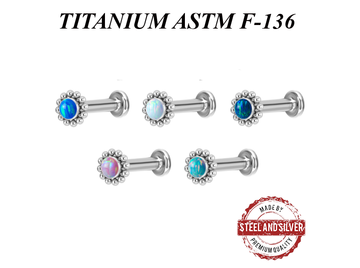 Лабрет из титана Steel and Silver с опалом