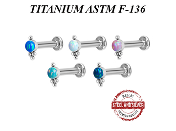 Лабрет из титана Steel and Silver с опалом